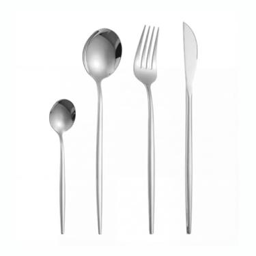 Imagem de Conjunto de Talheres 24 Peças Aço Inoxidável Premium - 6 Facas, 6 Garfos, 6 Colheres, 6 Colheres Chá - Presente Elegante para Casa/Restaurante Linha Silver - Polido e Espelhado - Premium®