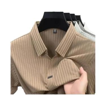 Imagem de Camisa Polo Masculina De Verão Em Seda Gelada, Manga Curta, Sem Botões