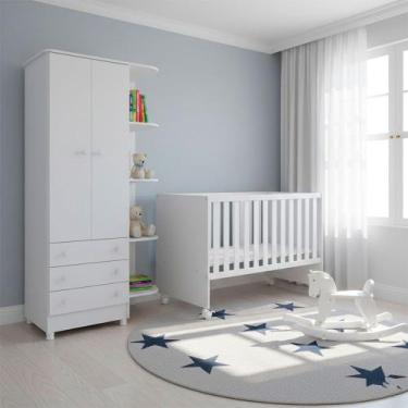 Imagem de Quarto Bebe Infantil Doce Sonho Berço Reto Rodizio e Guarda Roupas 2 P