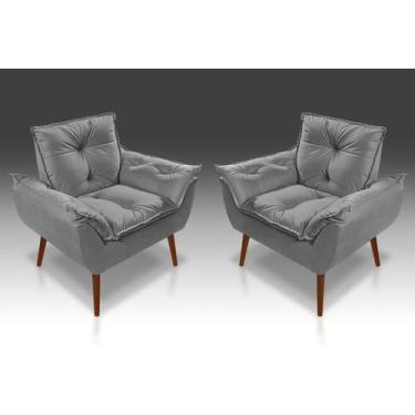 Imagem de kit 02 Poltrona opala suede cinza claro -MODENA DECOR  - CASA DA POLTR