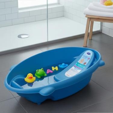 Imagem de Banheira Prime Baby Com 2 Assentos Recém Nascido 0 a 5 Anos Ergonômica Confortável e Segura Até 30kg Plástico Atóxico Anatômico (Azul)