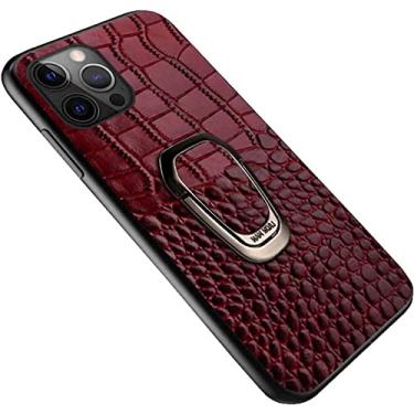 Imagem de GANYUU Capa de telefone de motorista de couro com padrão de crocodilo, para Apple iPhone 14 Pro capa de telefone traseira de 6,1 polegadas 2022 com suporte de dedo magnético (cor: vermelho)
