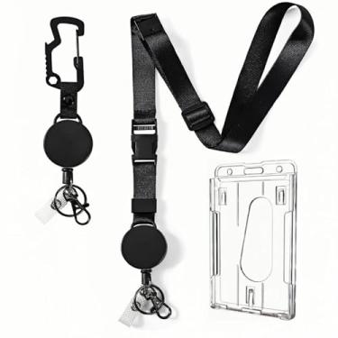 Imagem de Cordão retrátil para chaves de crachá de identificação, chaveiro retrátil com mosquetão atualizado, chaveiro e porta-crachá de 2 cartões