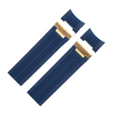 Imagem de SAAWEE 22 x 20 mm DIVER and MARINE Pulseira de relógio de pulso de borracha de silicone macio impermeável para Ulysse Nardin fivela dobrável (link ouro azul)