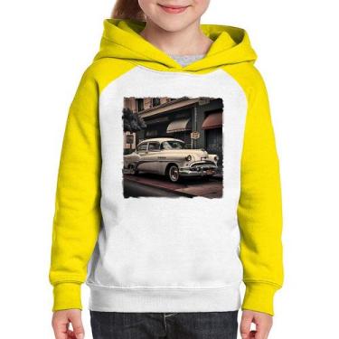 Imagem de Moletom Infantil Carro retrô branco - Foca na Moda, Branco, Amarelo, 6