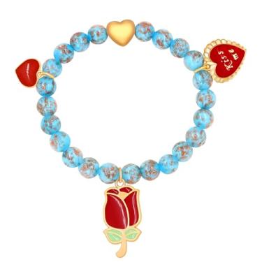 Imagem de Tobestu Pulseira feminina com contas coloridas, design elástico elástico com símbolo rosa de coração de amor, joia fofa e moderna para o dia a dia, Medium, Metal, Sem Pedra Preciosa