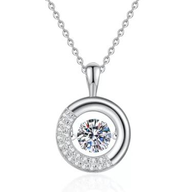 Imagem de Mermerland Joias S925 Colar Moissanite de prata esterlina para mulheres, pingente de rosquinha de 50 quilates, banhado a ouro branco de polimento alemão, corrente ajustável de 40 + 5 cm para mulheres