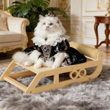 Imagem de Cama de madeira elevada para gatos, cama de madeira para gatos com haste para arranhar sisal, móveis modernos para animais de estimação, espreguiçadeira, adequada para gatos internos, filhotes e