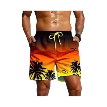 Imagem de Bermuda De Praia Masculina Com Estampa De Plumas Em Gradiente Colorido