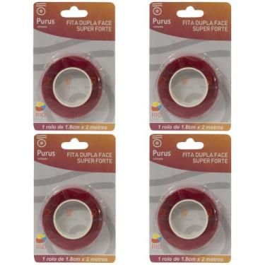 Imagem de Kit Fita Dupla Face Super Forte 1,8 cm x 2 Metros 4 Unidades - Purus