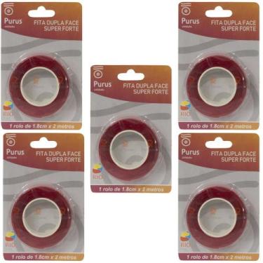 Imagem de Kit Fita Dupla Face Super Forte 1,8 cm x 2 Metros 5 Unidades - Purus