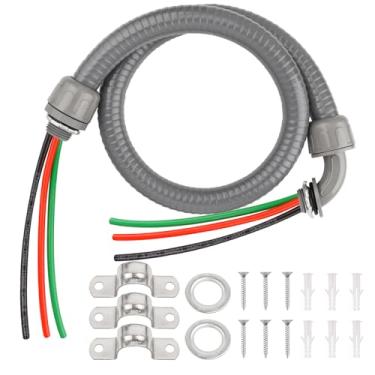 Imagem de Kit de conduíte líquido de 1,27 m, chicote elétrico pré-cabeado de 1,27 cm com fios de cobre THHN de 3 × 10AWG, extremidades de fio desencapado, conectores retos e de 90°, fiação A/C HVAC externa