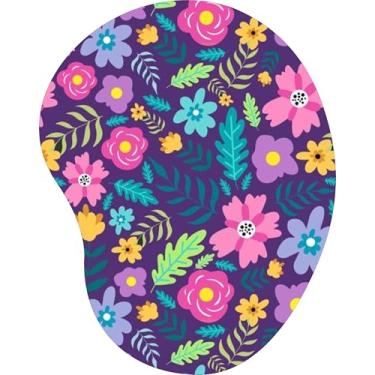 Imagem de Mouse Pad Ergonômico Gota Mini Flores Coloridas Fundo Roxo