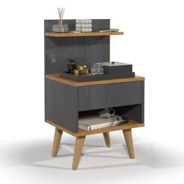 Imagem de Mesa de Cabeceira 1 Gaveta Criado Mudo Quarto com Prateleira Moderna e Funcional(SLEEP - CINZA/NATURE)