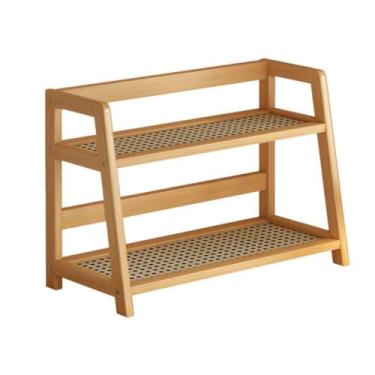 Imagem de Prateleira Organizador De Bancada Para Cozinha Em Madeira De Bambu e Vime 2 Andares Ideal para Cozinha E Vários Ambientes (Madeira)