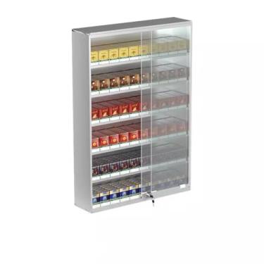 Imagem de Suporte de exibição de cigarro de alumínio com trava, caixa de fósforos montada na parede e suporte de caixa de cigarros para lojas de varejo, solução de armazenamento seguro (44,5 x 17,3 x 60 cm)