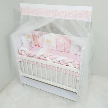 Imagem de Kit Mini Berço E Saia De Berço 13 Peças Bebê Bichinhos Rosa