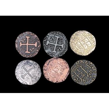 Imagem de Metal Pirate Treasure Coins Set, 3 cm Spanish Doubloon Replicas, Gold Silver Copper Finish, for Gaming and Cosplay