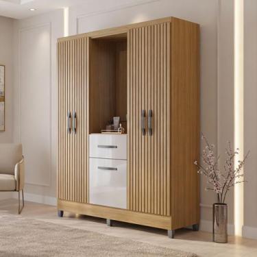 Imagem de Guarda Roupa Casal com 5 Portas 1 Gaveta Atlas Poquema, Damasco Ripado