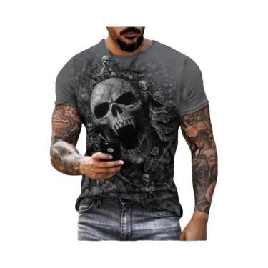 Imagem de Camiseta Masculina Com Estampa De Caveira De Terror, Respirável, Gola 