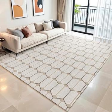 Imagem de Tapete Sala Quarto Luxo Grande 3,00 x 2,00 Antiderrapante Jacquard Decorativo Moderno Geométrico Tear Artesanal (Bege, 3,00 x 2,00)