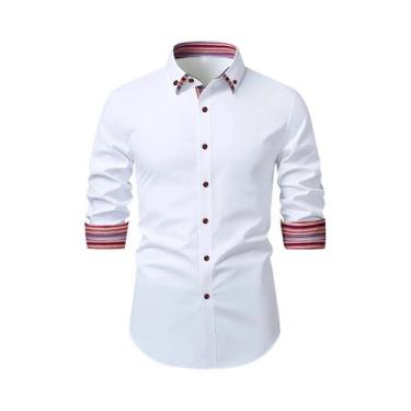 Imagem de Camisa Masculina De Manga Longa Em Patchwork, Casual Inteligente, Moda