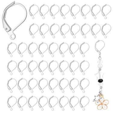 Imagem de Ganchos de brinco com fecho de alavanca 50 peças - Ganchos de brinco de prata para fazer joias, artesanato faça você mesmo, achados de anzol de fechamento seguro