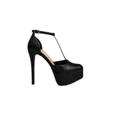 Imagem de Sandália Feminina de Couro – Meia Pata, Salto 15 cm – Conforto & Estilo – Preto (BR, Adulto, Numérico, 40)