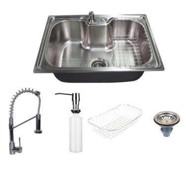 Imagem de Cuba Cozinha Gourmet Aço Inox 60x42 + Torneira Flexível Gourmet