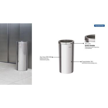 Imagem de Lixeira Inox Tramontina Institucional com Acabamento Polido 30 L