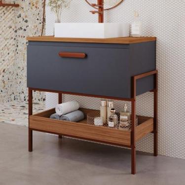 Imagem de Armário de Banheiro Porti 80cm 1 Porta 100% Mdf Titanium/Freijó - Mgm 