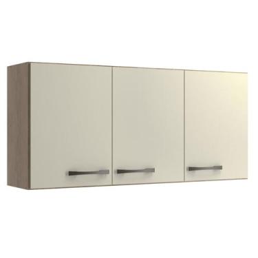 Imagem de Armário Multiuso Aéreo 3 Portas Essencial Castanho/Off White - DiretoS