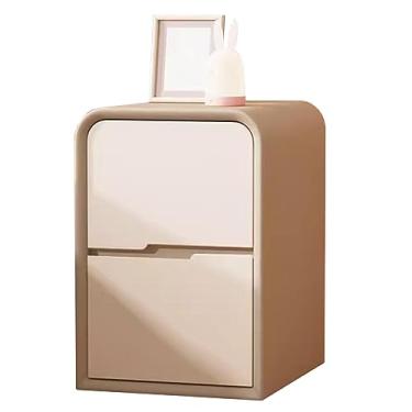 Imagem de Mesa de cabeceira grande estreita pequena com suporte de madeira maciça estilo St Cream com 2 gavetas de armazenamento para móveis de cabeceira de quarto