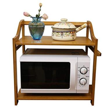 Imagem de Prateleira de cozinha prateleira de cozinha prateleira de cozinha 2 camadas rack de forno micro-ondas rack de madeira para especiarias