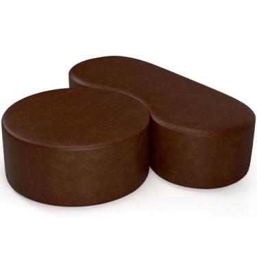 Imagem de Kit Puff Redondo Lola e Puff Recamier Orgânico Orbit W01 Couríssimo Marrom - Lyam Decor