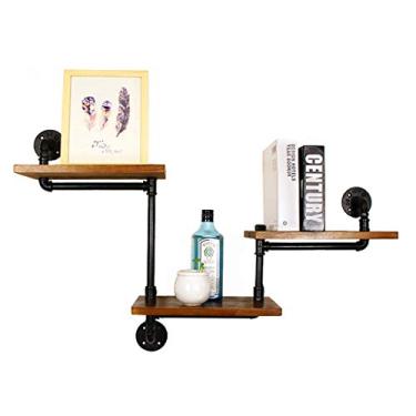 Imagem de Prateleiras flutuantes estilo retrô de metal para pendurar na parede, prateleira flutuante para quarto, sala de estar, cozinha (92 x 56 x 20 cm)