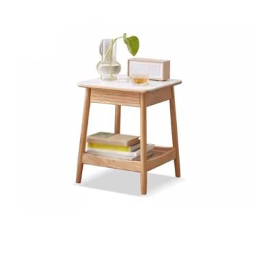 Imagem de ZXLPHA Mesa lateral de sofá, toda de madeira maciça, mesa lateral de ardósia, pequena mesa de café, quarto, mesa de cabeceira, sala de estar, suporte de armazenamento de camada dupla, mesa de centro