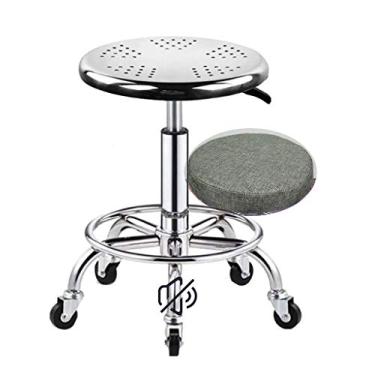 Imagem de SGeneE Estrutura de aço inoxidável resistente de 440 Ibs com estrutura de aço inoxidável, almofada redonda, com capa de assento grossa, roda silenciosa de poliuretano, cadeira giratória de salão com 5