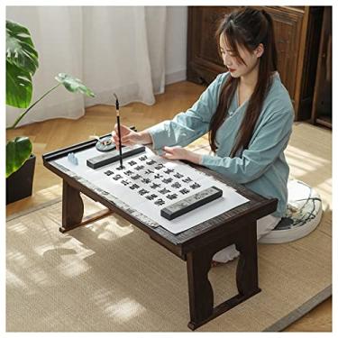 Imagem de Mesa de centro antiga com pernas dobráveis para meditação japonesa e mesa de chá, mesa de tatami, mesa baixa multifuncional para jantar e café