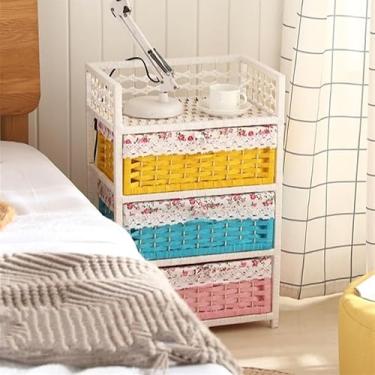 Imagem de Mesa de cabeceira com gavetas, mesa de canto de vime, mesa lateral para quarto, mesa de cabeceira de 3 gavetas, para espaços pequenos totalmente montada, colorida