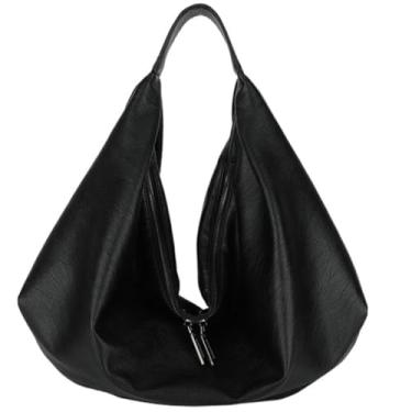 Imagem de NLAIOUSL Bolsa feminina de couro PU bolsa de ombro grande capacidade bolsa de axila bolsas simples bolsa de compras para axilas combinando com tudo, Preto