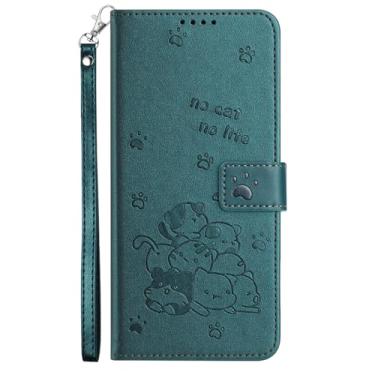 Imagem de Yarxiawin Capa de telefone de couro para Samsung S25 FE 5g com suporte para cartão, capa flip para Samsung Galaxy S25 FE, capa carteira fofa de gato à prova de choque com cordão (verde escuro)