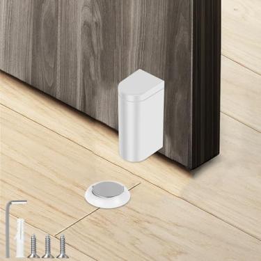 Imagem de MABCIRY Batentes de porta magnéticos, suporte magnético de liga de zinco, trava magnética para manter a porta aberta, batentes de porta de estabilidade de sucção com sucção de solo e parafusos