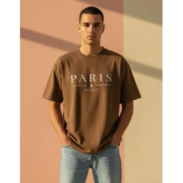 Imagem de Camiseta Masculina Oversized Paris Malha Algodão Preta Plus Size G10 -