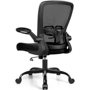 Imagem de Cadeira de escritório ergonômica com altura ajustável, apoios de braço flip-up, inclinação flexível, rotação de 360°, suporte lombar, almofada e tecido respirável confortável, para sala de reuniões e