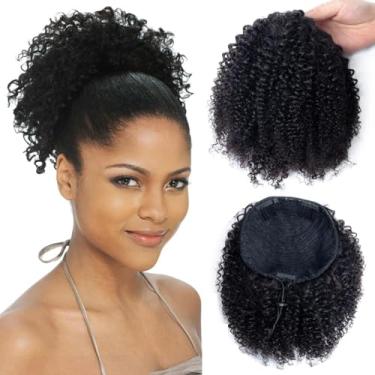 Imagem de VADES Extensão de rabo de cavalo com cordão de cabelo humano para mulheres negras cacheado crespo clipe em rabo de cavalo 100% extensões de cabelo encaracolado virgem brasileiro cor preta natural 20