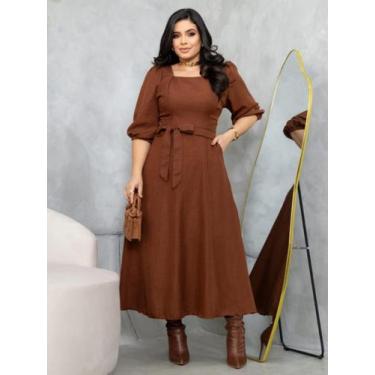 Imagem de Vestido Midi Soltinho Manga 3/4 Elegante Social Moda Evangélica - Sara