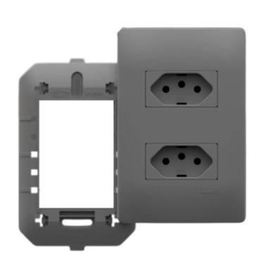 Imagem de Conjunto Tomada Dupla 10a 3 Pinos 4x2 Habitat Onix Chumbo Fame