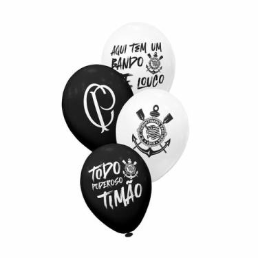 Imagem de Balão Redondo Corinthians Preto e Branco 8" 20 Unid. - Piffer