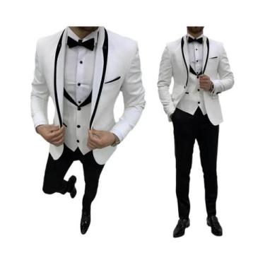 Imagem de Terno Slim Fit Branco Masculino 3 Peças Com Paletó De Lapela Pontiagud